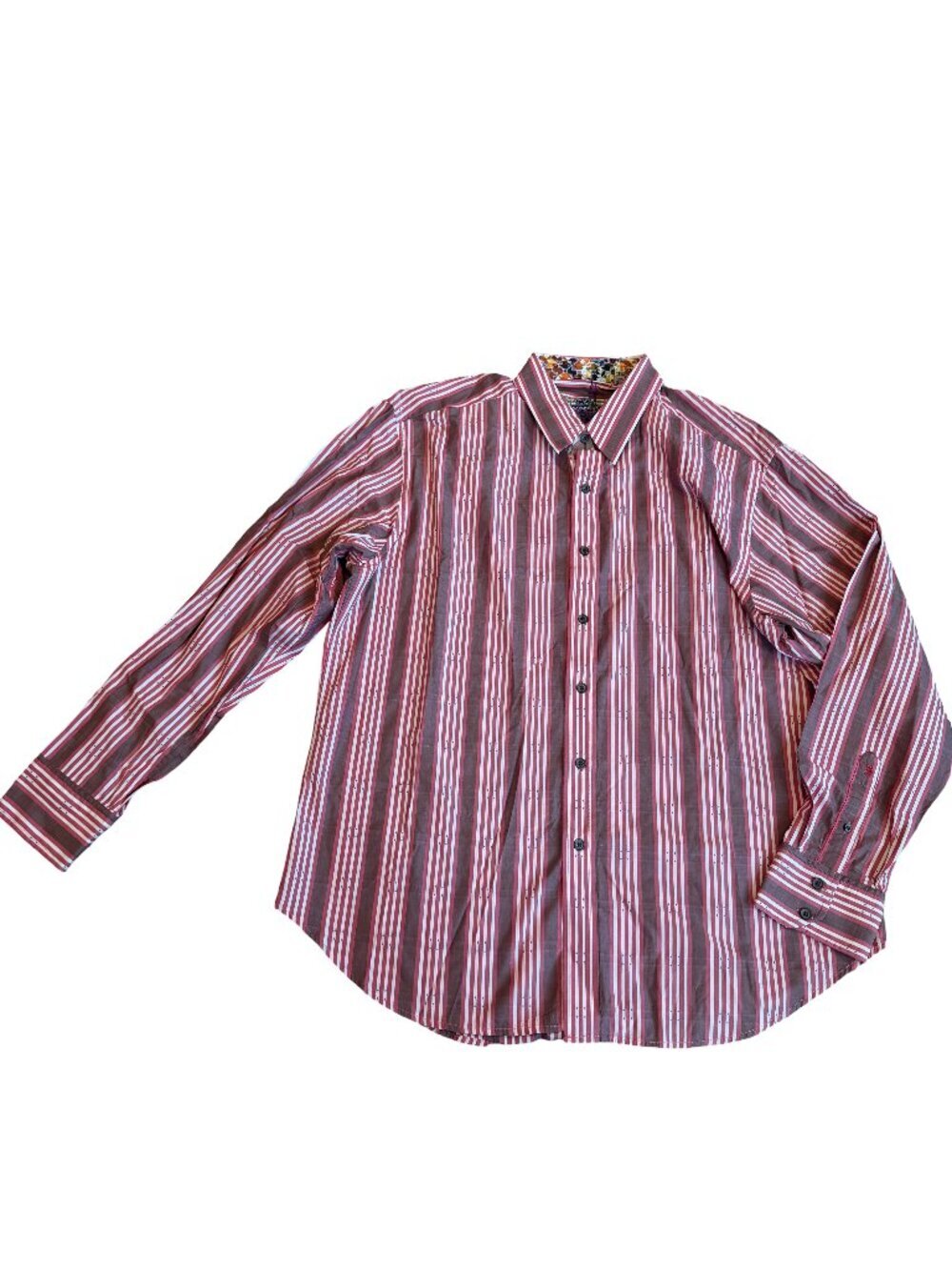 Robert Graham Button-Down Shirt Burgundy Stripe Print Long Sleeve Size XL NWOT